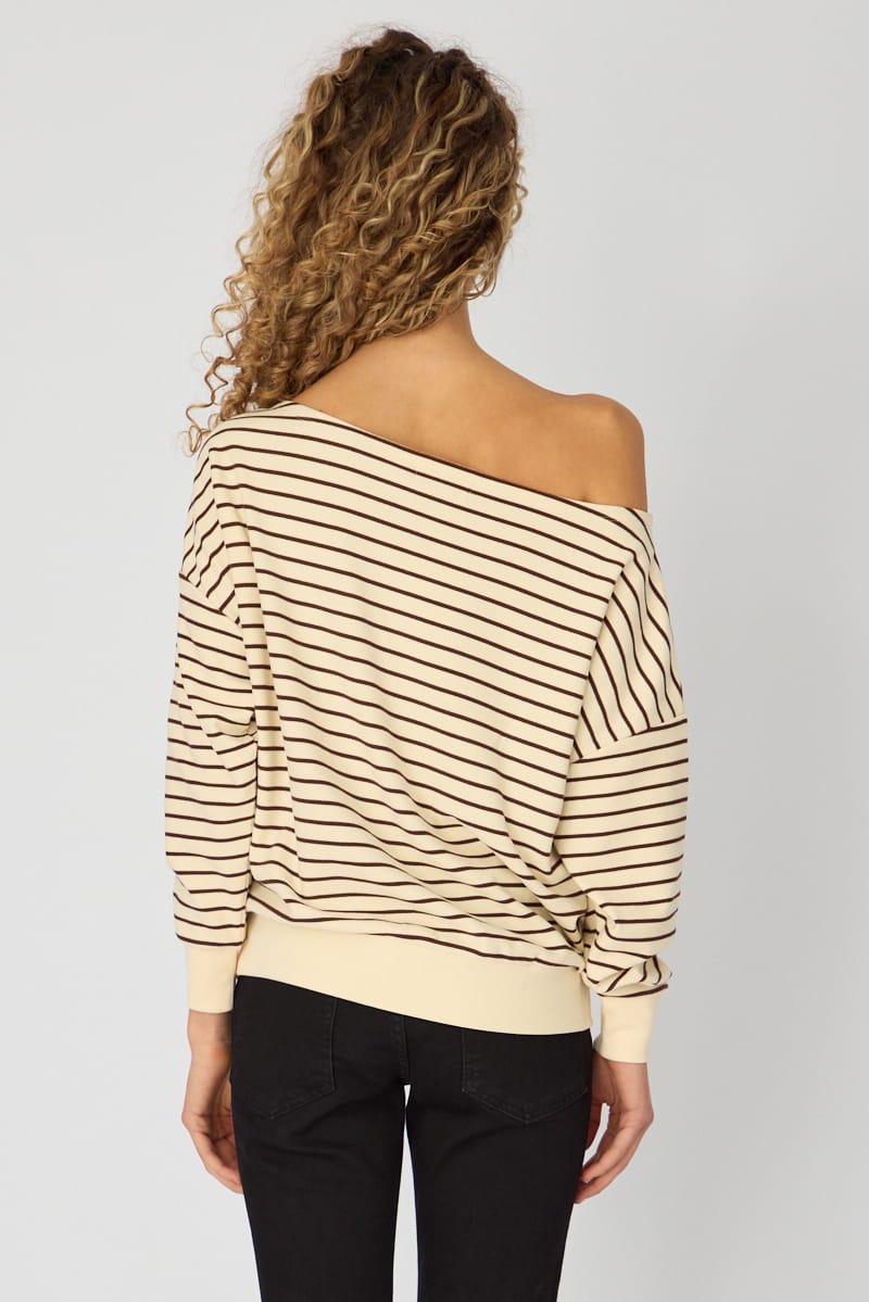 White Stripe Long Sleeve Off Shoulder Top for Ally Fashion