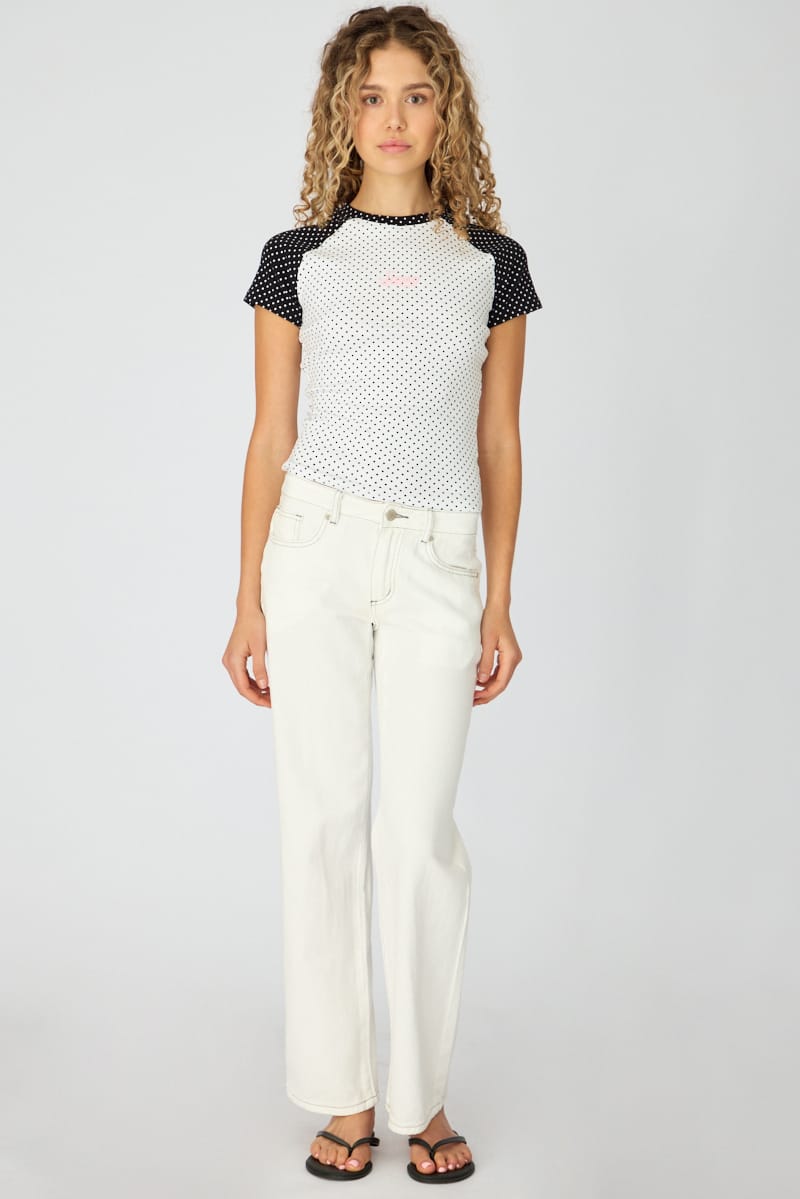 White Polka Dot Raglan Graphic Tee Short Sleeve for Ally Fashion