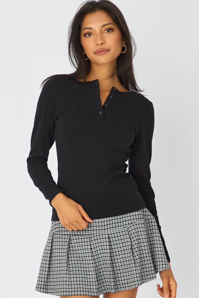 Black Long Sleeve Henley Shirt for Ally Fashion