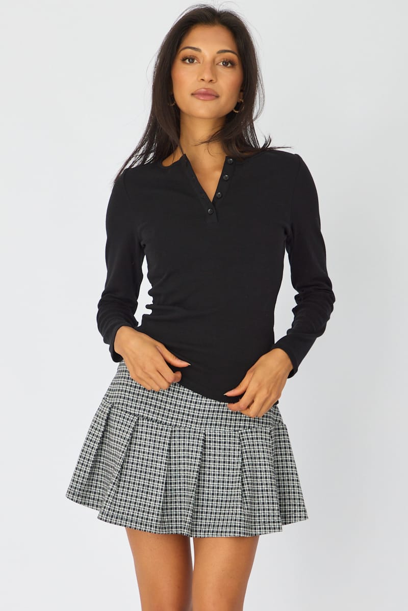 Black Long Sleeve Henley Shirt for Ally Fashion