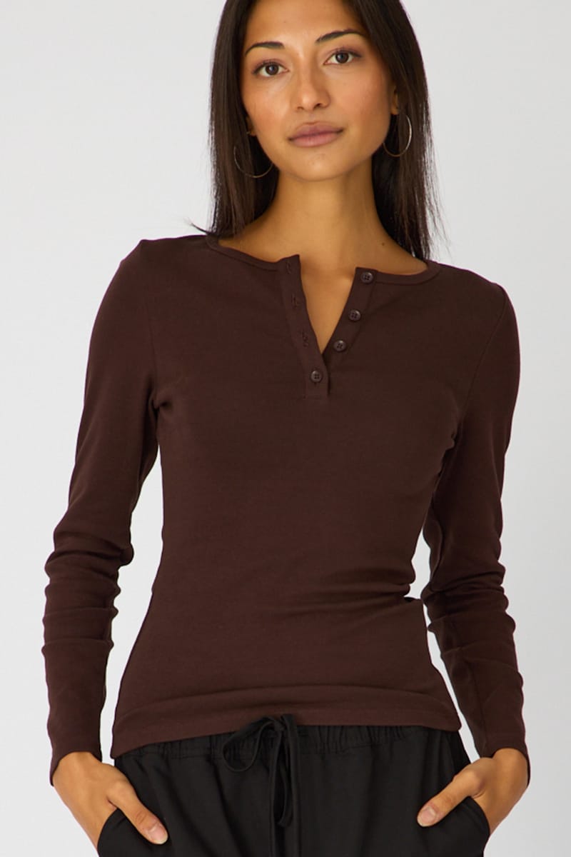 Brown Long Sleeve Henley Shirt for Ally Fashion