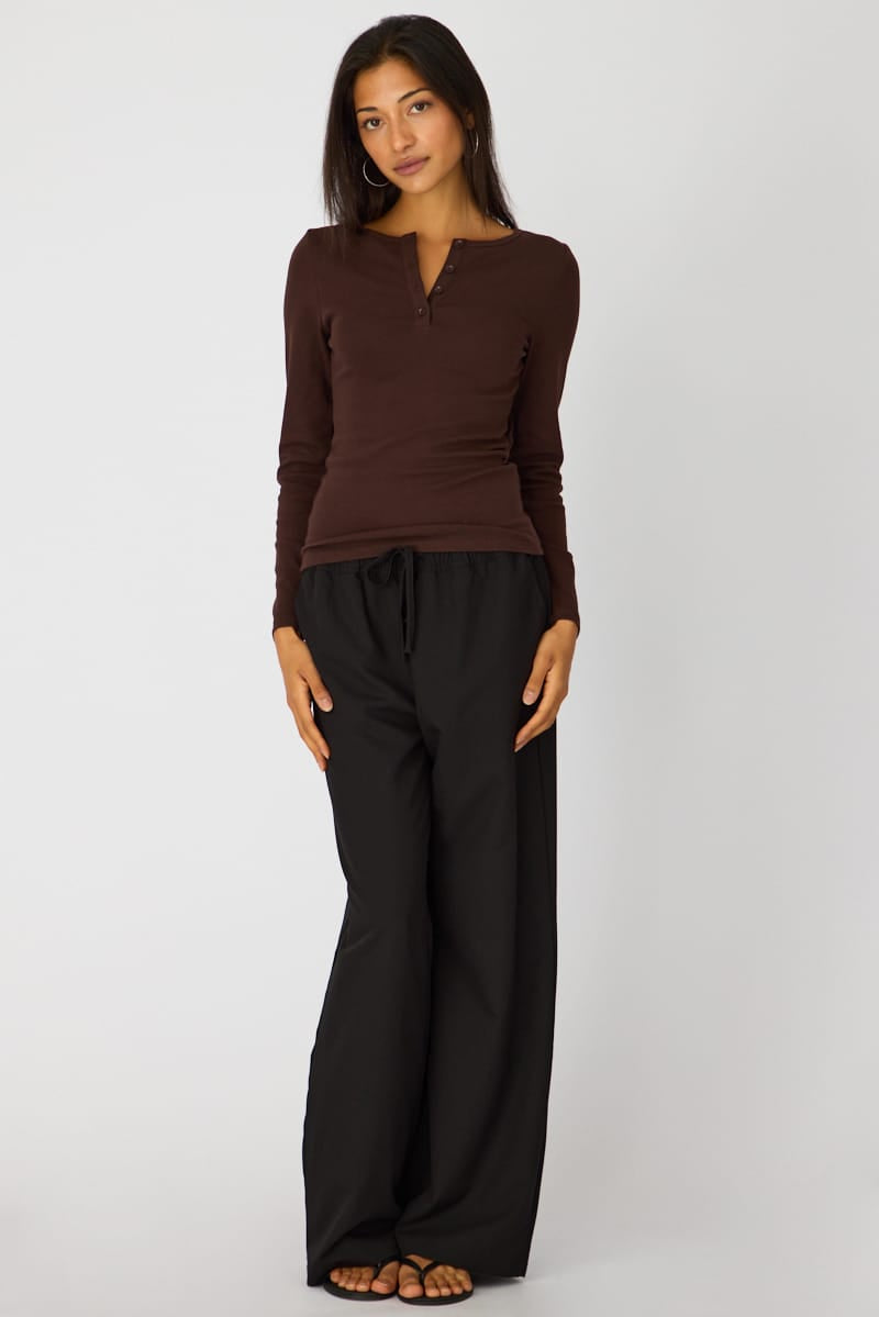 Brown Long Sleeve Henley Shirt for Ally Fashion