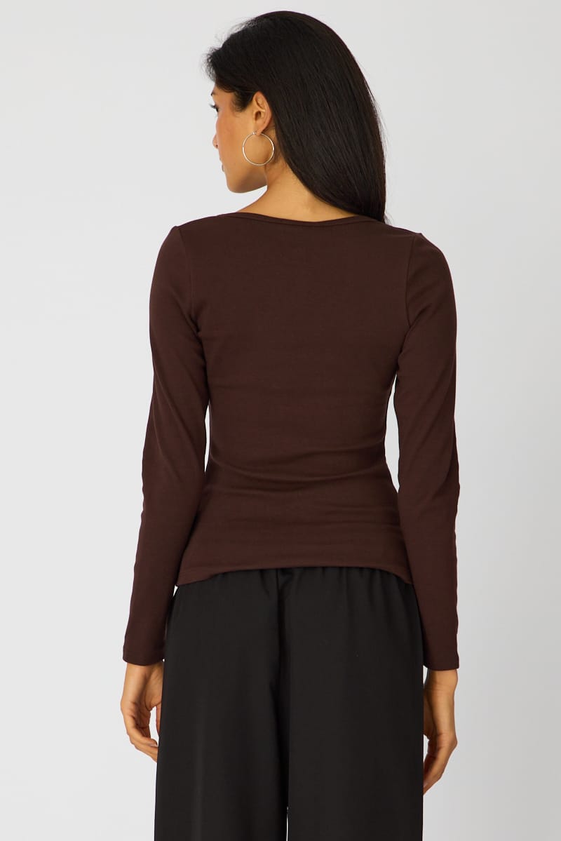 Brown Long Sleeve Henley Shirt for Ally Fashion