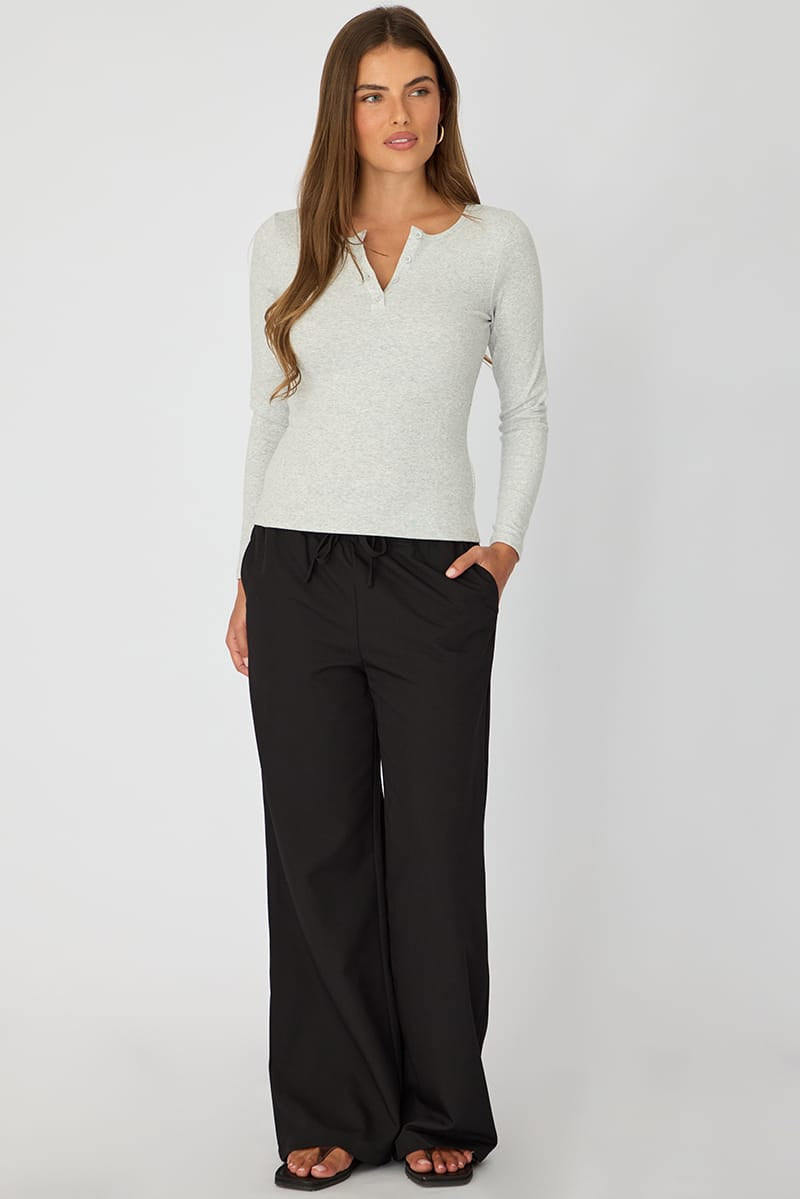 Grey Long Sleeve Henley Shirt for Ally Fashion