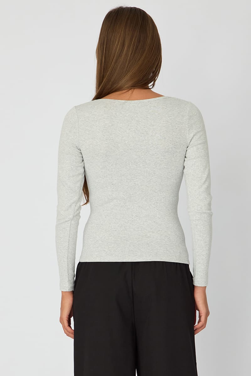 Grey Long Sleeve Henley Shirt for Ally Fashion