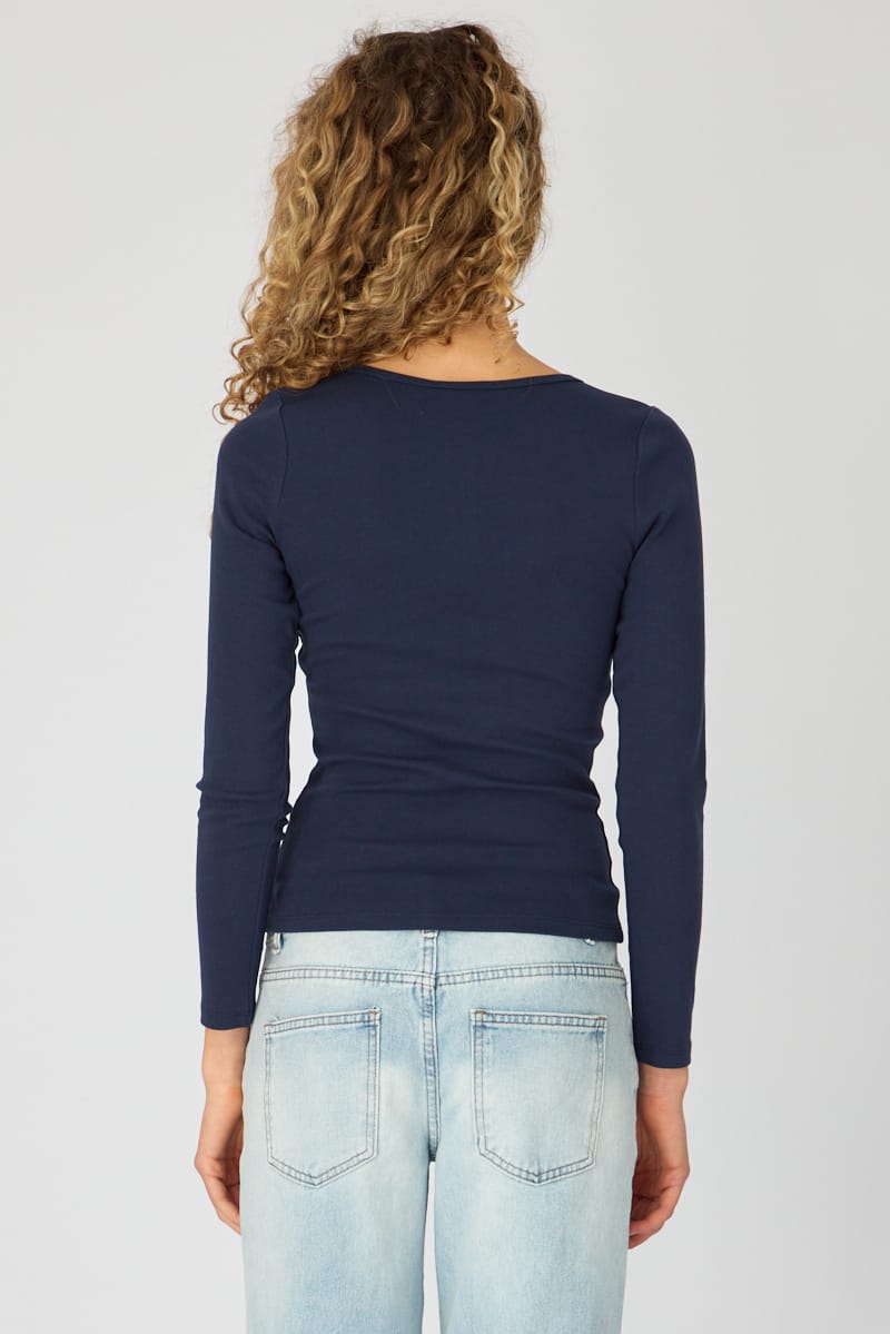 Blue Long Sleeve Henley Shirt for Ally Fashion