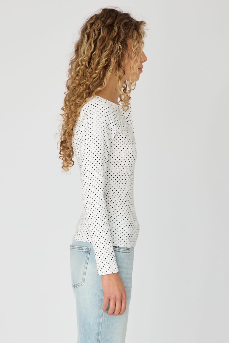 White Polka Dot Long Sleeve Henley Shirt for Ally Fashion