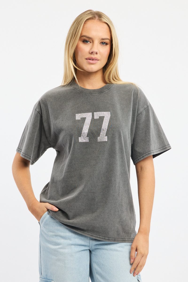 Grey Graphic Tee Short Sleeve for Ally Fashion