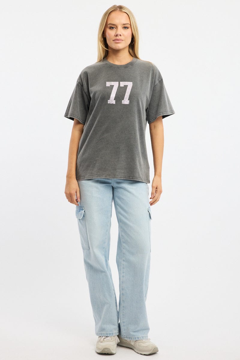 Grey Graphic Tee Short Sleeve for Ally Fashion