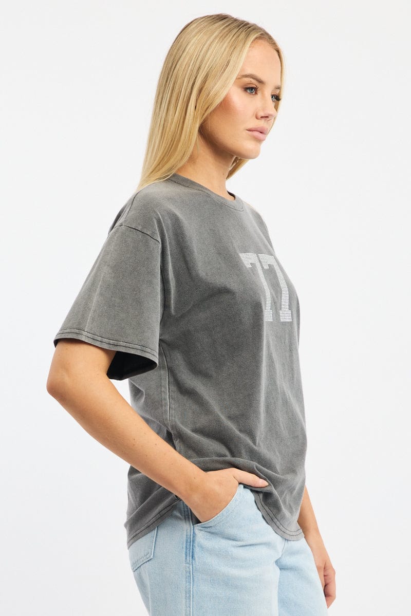 Grey Graphic Tee Short Sleeve for Ally Fashion