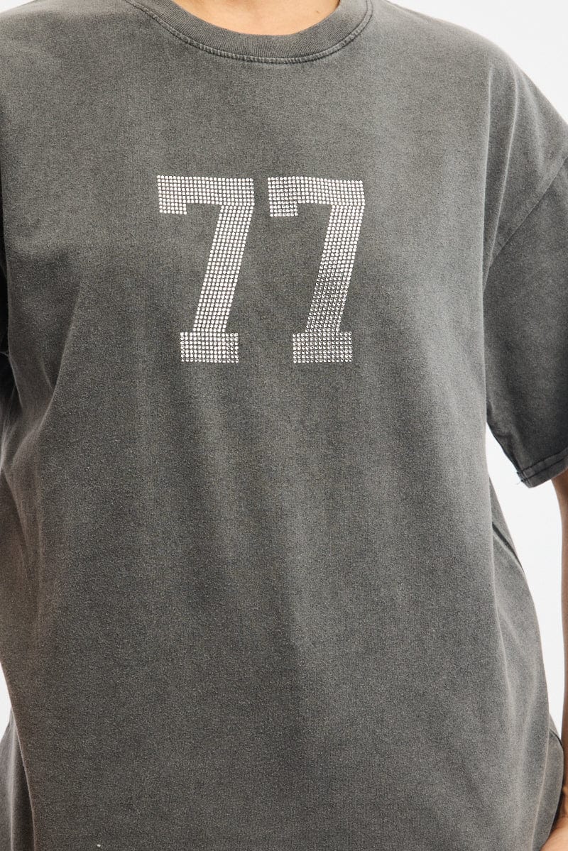 Grey Graphic Tee Short Sleeve for Ally Fashion
