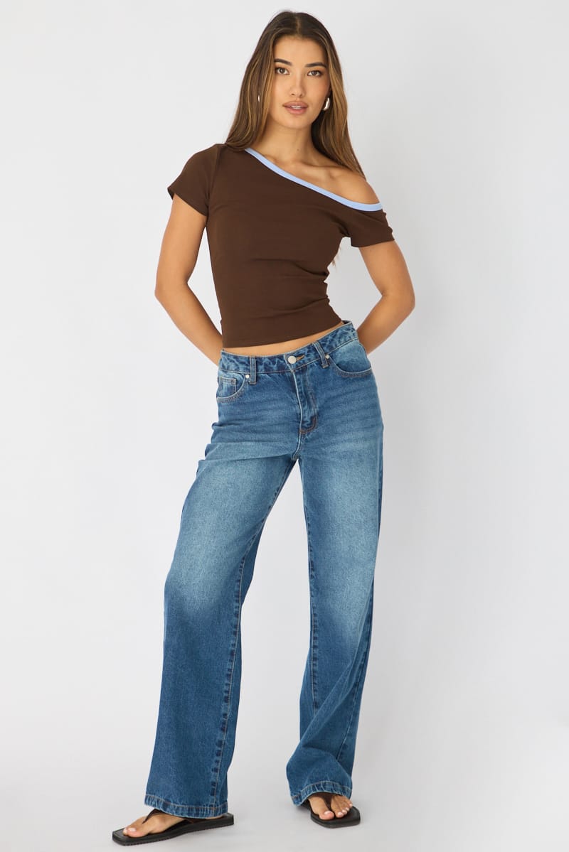 Brown One Shoulder Tee for Ally Fashion