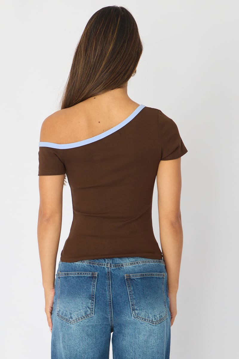 Brown One Shoulder Tee for Ally Fashion