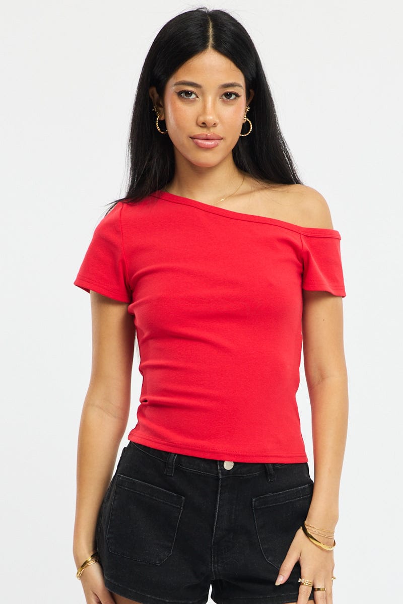 Red One Shoulder Tee for Ally Fashion
