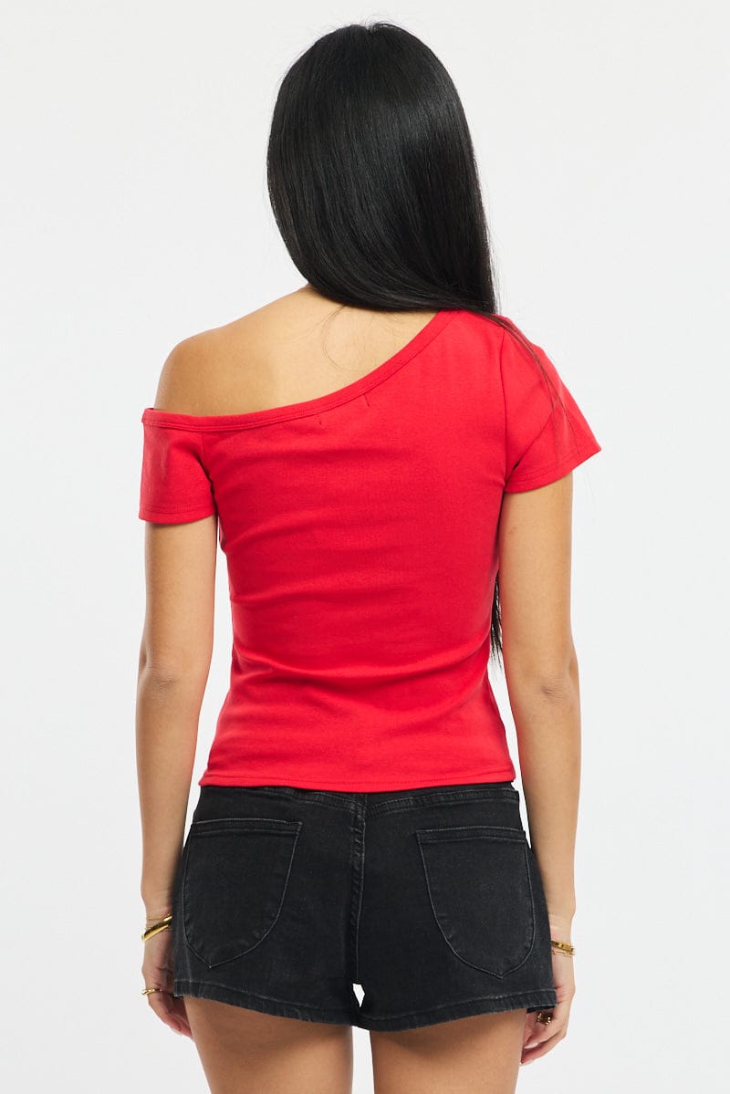 Red One Shoulder Tee for Ally Fashion