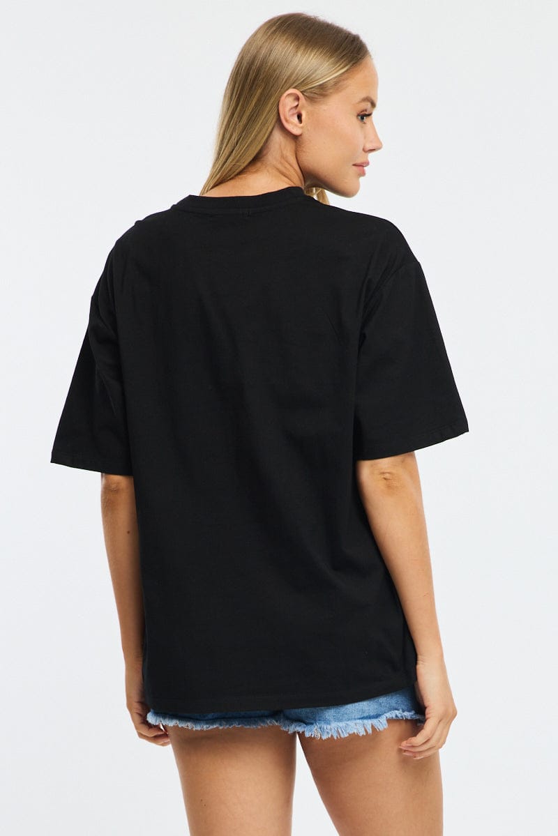 Black Graphic Tee Short Sleeve for Ally Fashion
