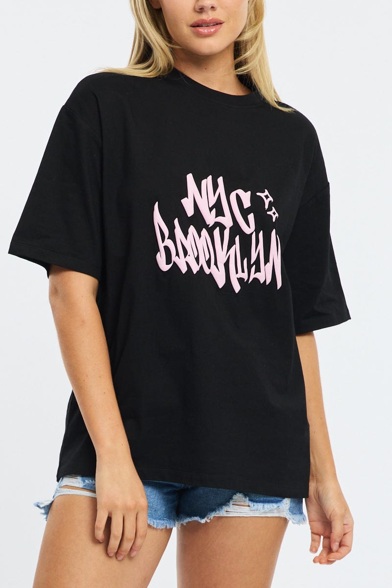 Black Graphic Tee Short Sleeve for Ally Fashion