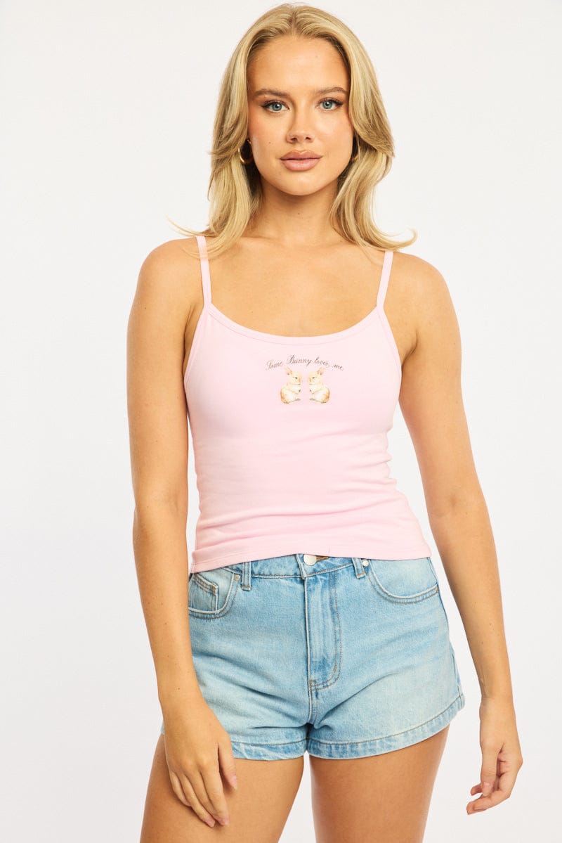 Pink Graphic Cami Singlet for Ally Fashion