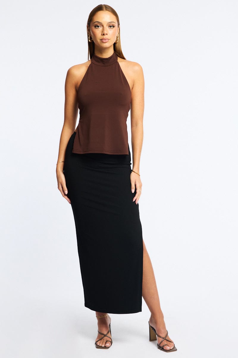 Brown Halter Top Sleeveless for Ally Fashion