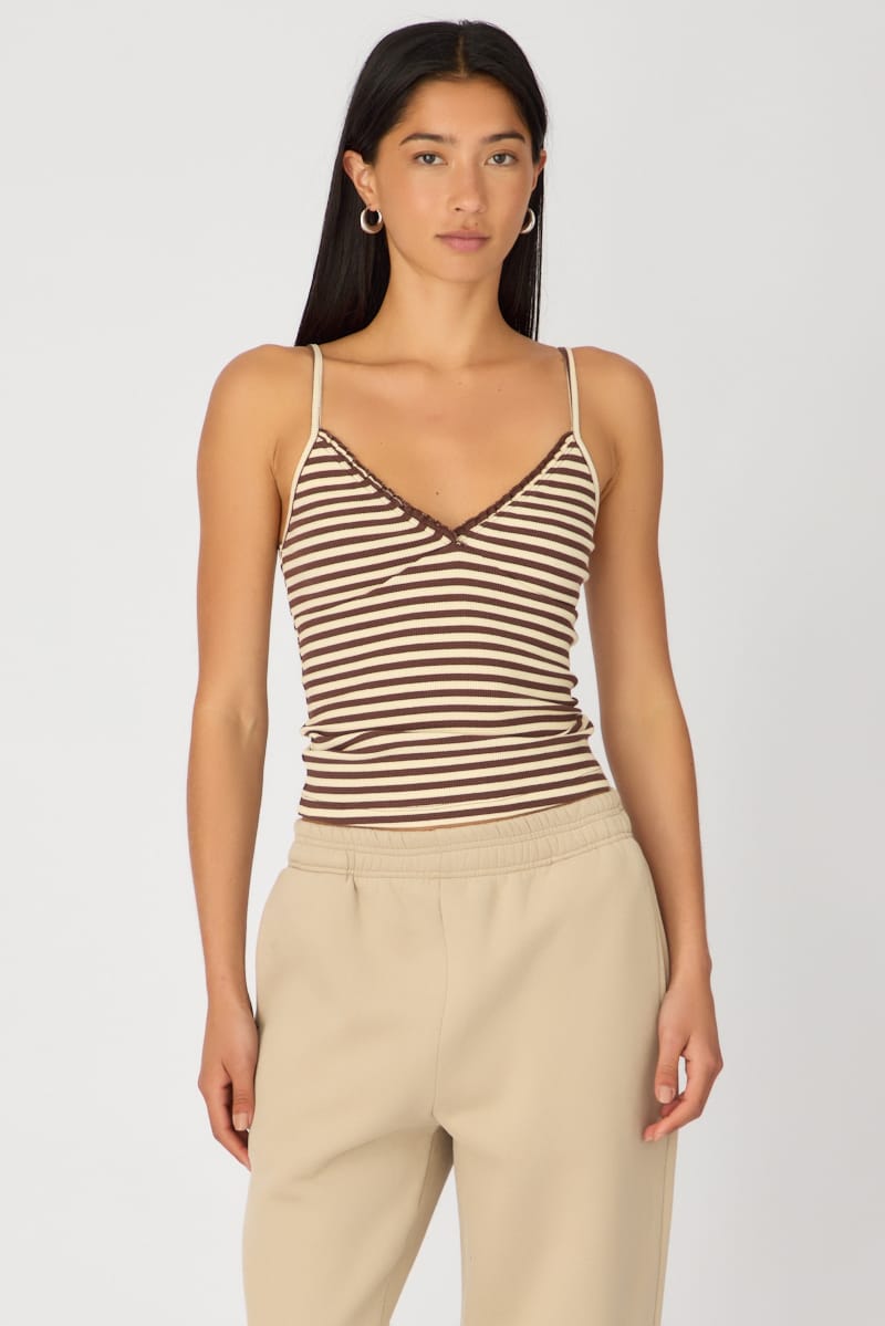 Brown Stripe Sweetheart Neckline Cami for Ally Fashion