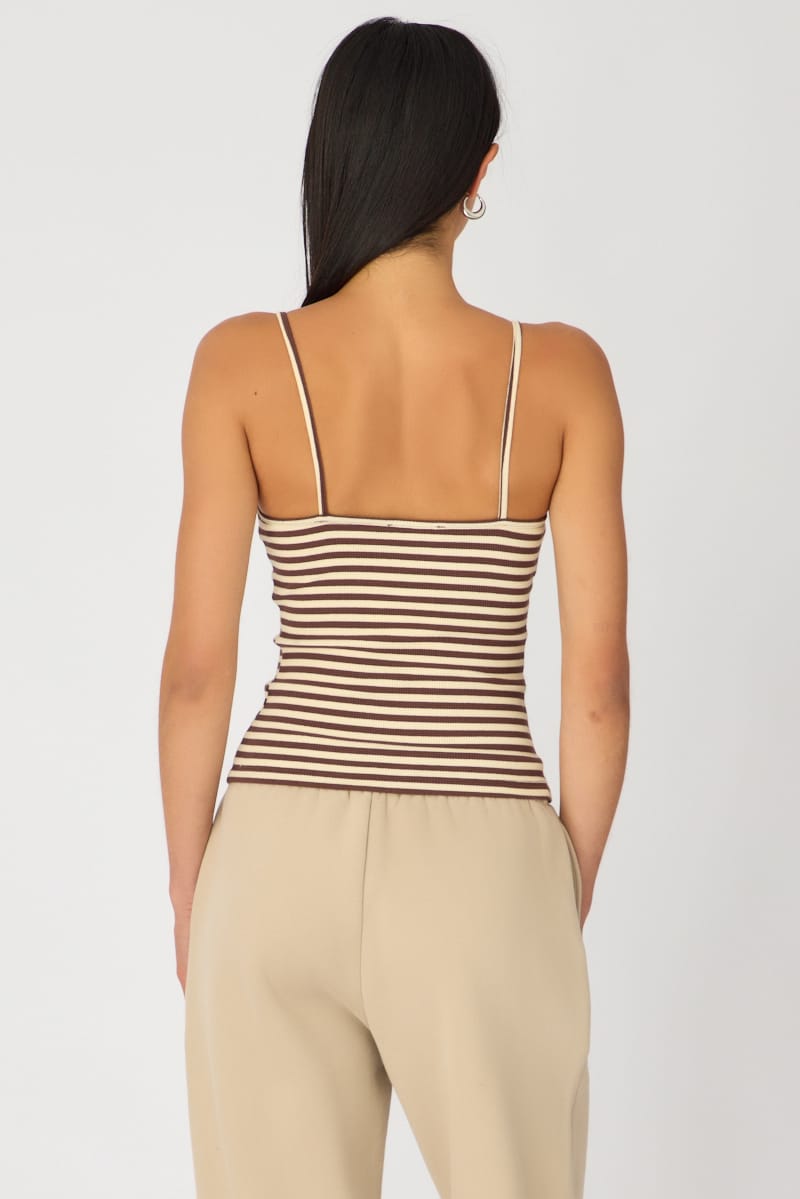 Brown Stripe Sweetheart Neckline Cami for Ally Fashion