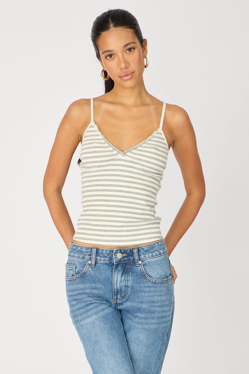 Grey Stripe Sweetheart Neckline Cami for Ally Fashion