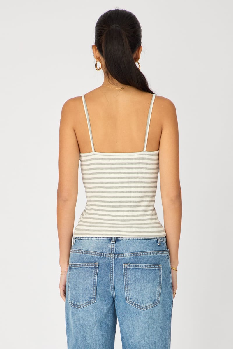 Grey Stripe Sweetheart Neckline Cami for Ally Fashion