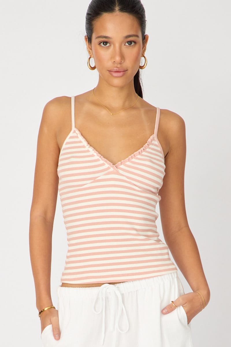 Pink Stripe Sweetheart Neckline Cami for Ally Fashion