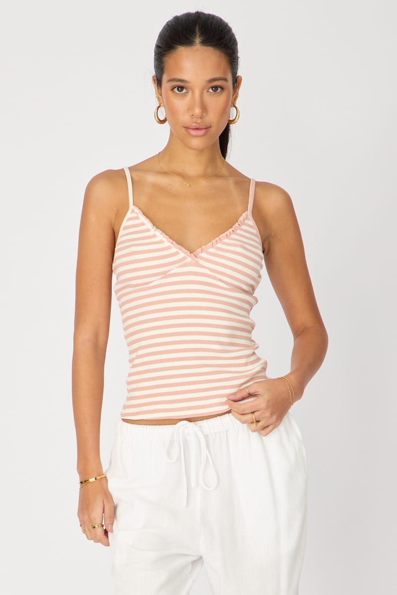 Pink Stripe Sweetheart Neckline Cami for Ally Fashion