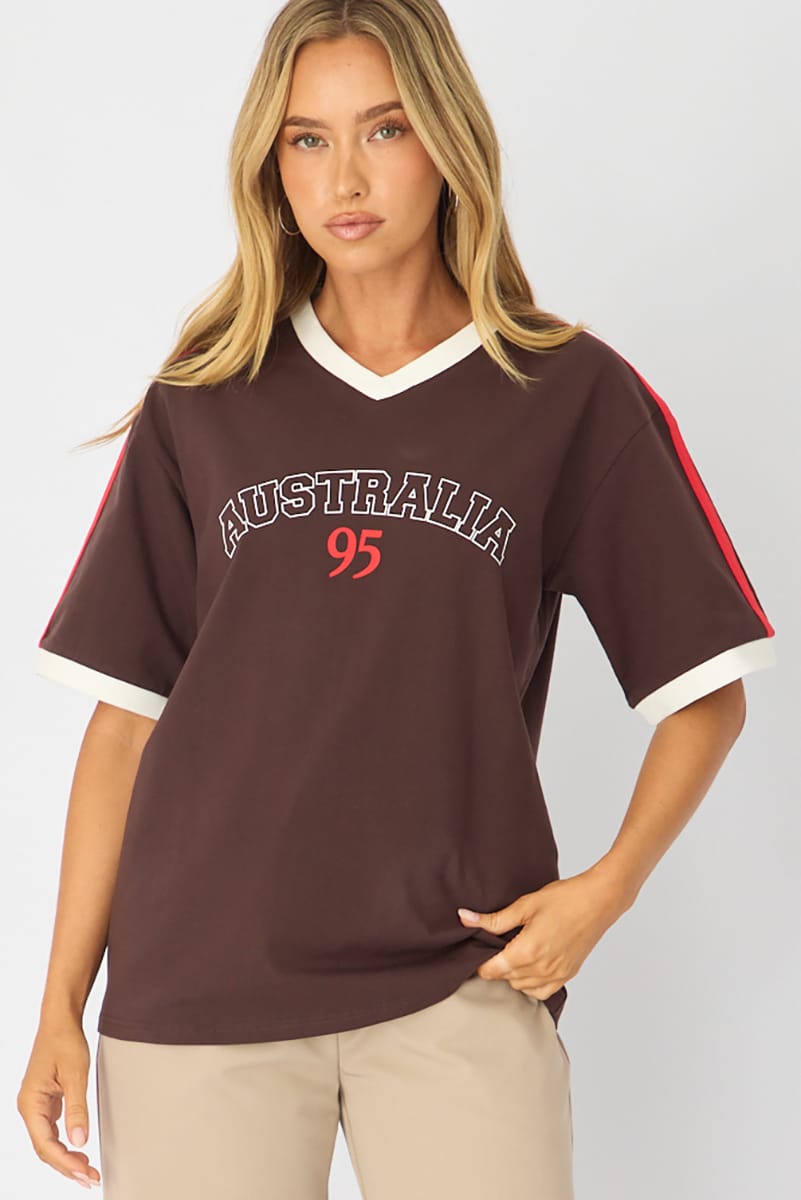Brown Graphic Tee Short Sleeve for Ally Fashion