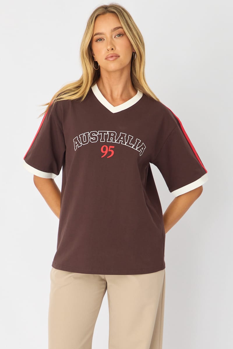 Brown Graphic Tee Short Sleeve for Ally Fashion