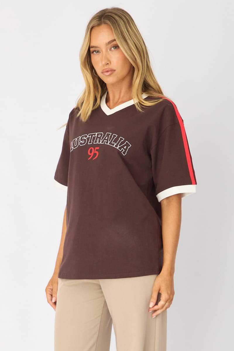 Brown Graphic Tee Short Sleeve for Ally Fashion