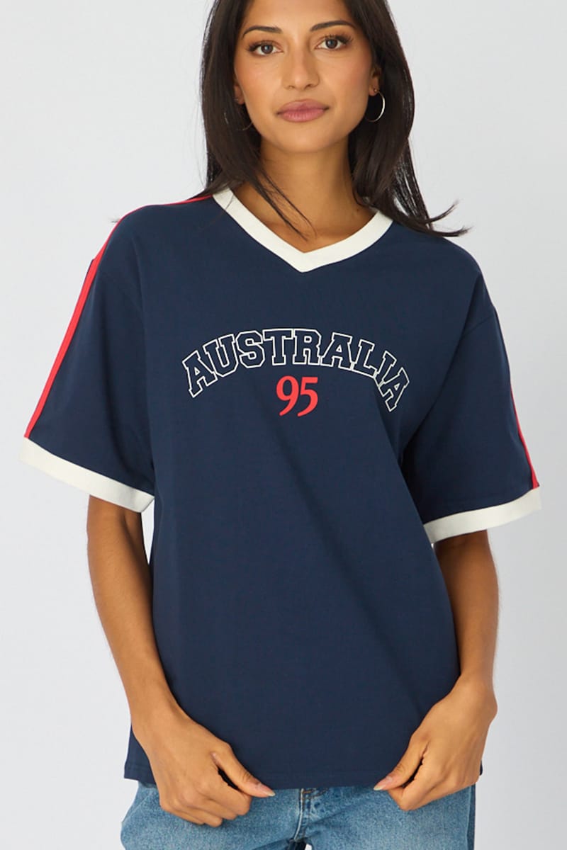 Blue Graphic Tee Short Sleeve for Ally Fashion