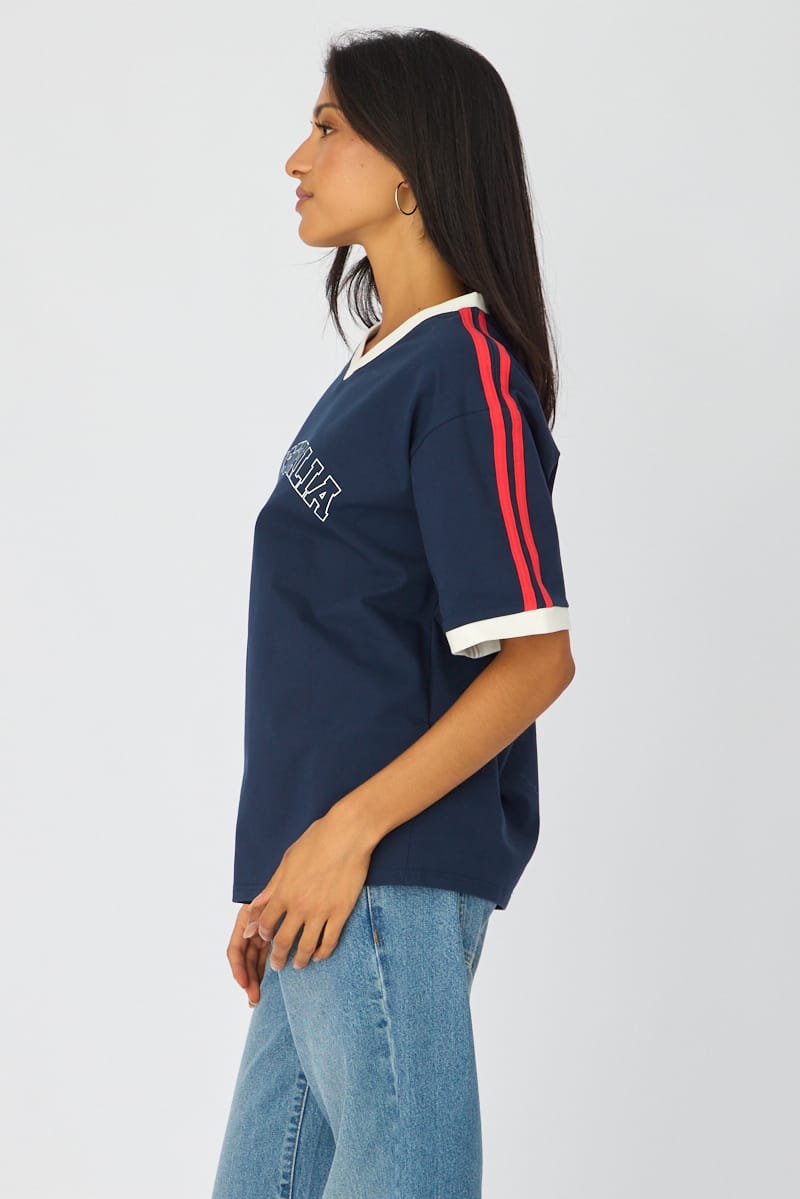Blue Graphic Tee Short Sleeve for Ally Fashion