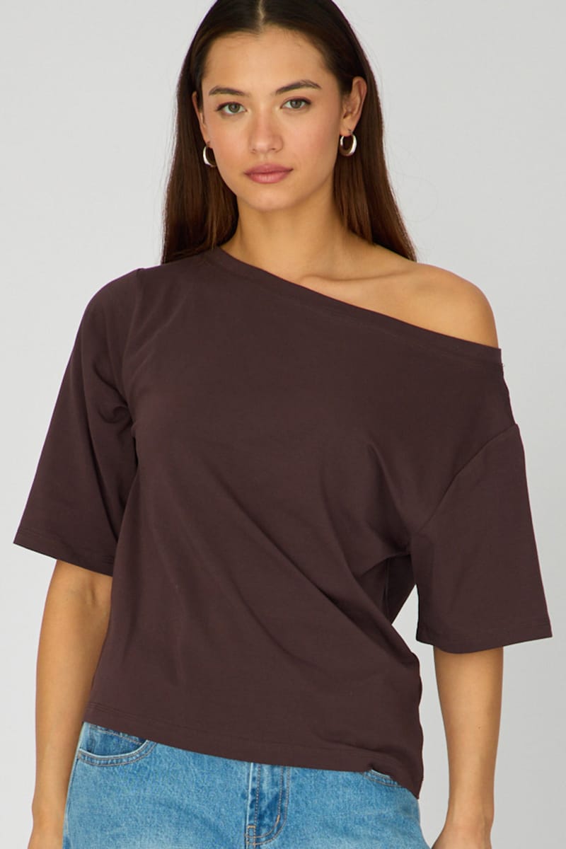 Brown Off Shoulder Top for Ally Fashion