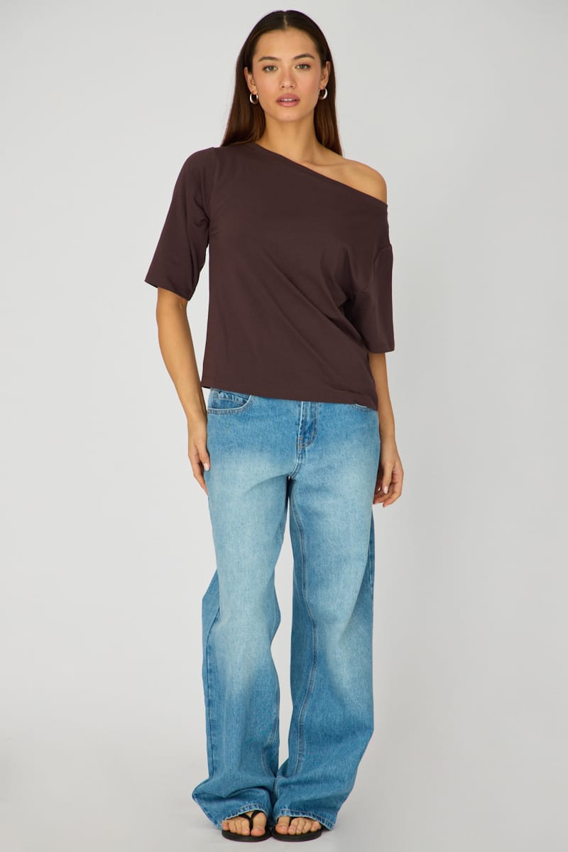 Brown Off Shoulder Top for Ally Fashion