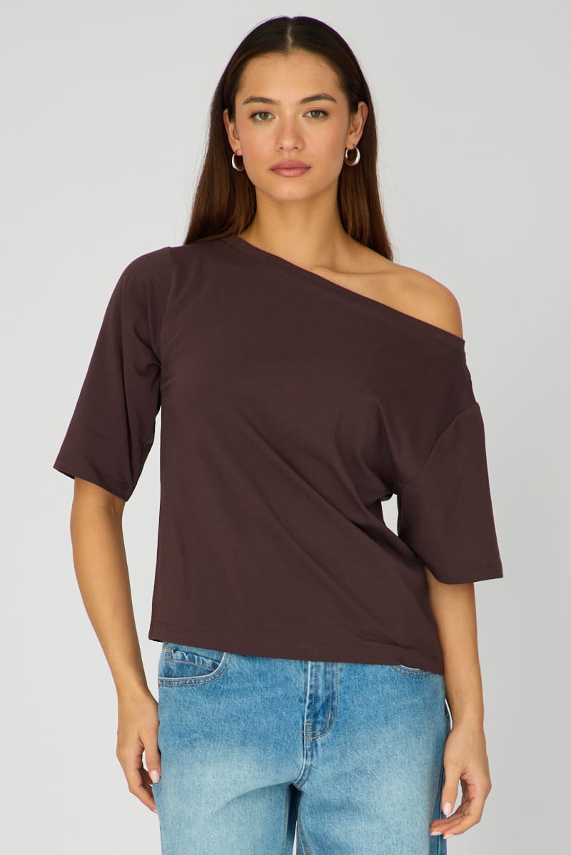 Brown Off Shoulder Top for Ally Fashion