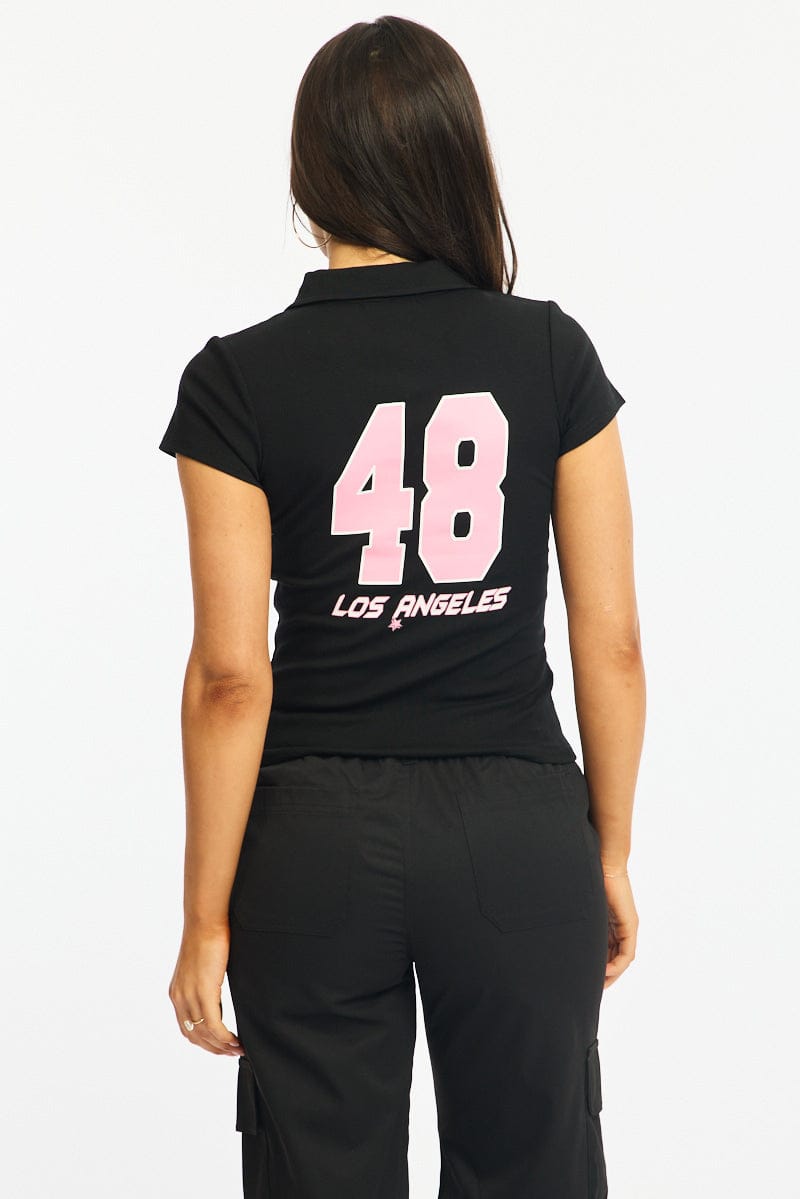 Black Graphic Tee Short Sleeve for Ally Fashion