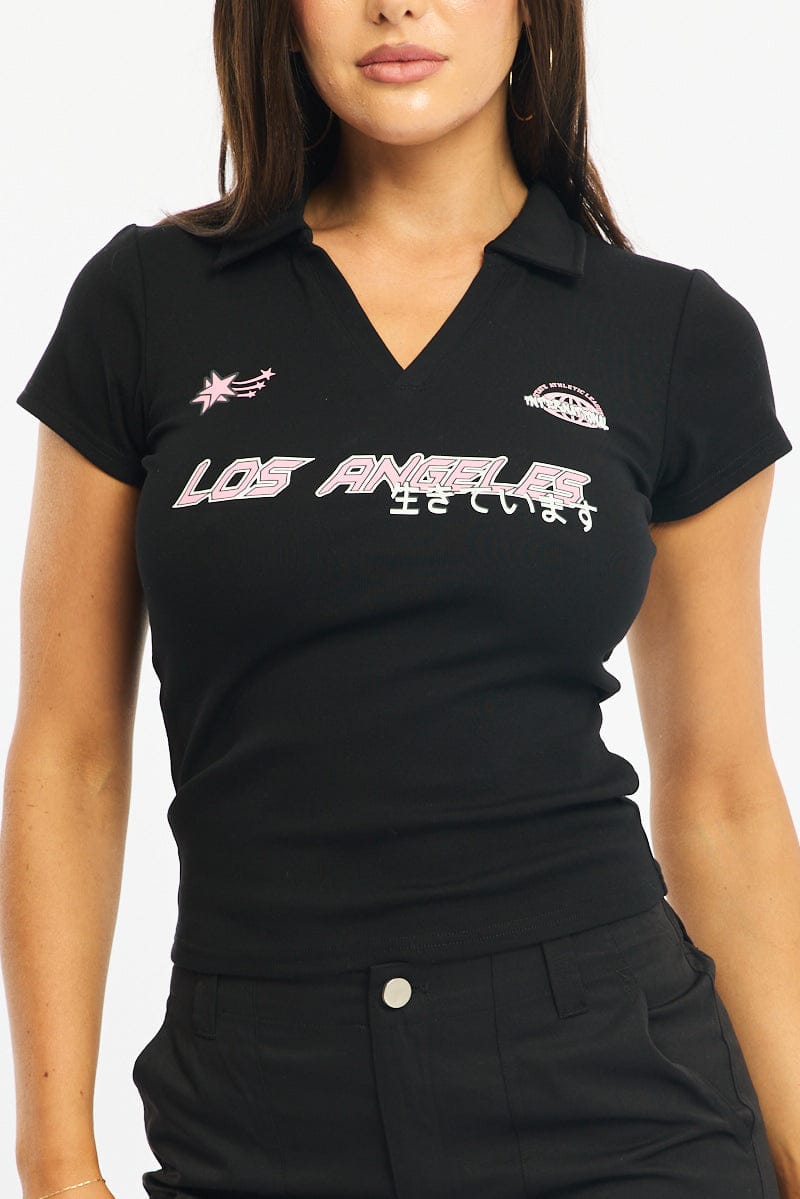 Black Graphic Tee Short Sleeve for Ally Fashion