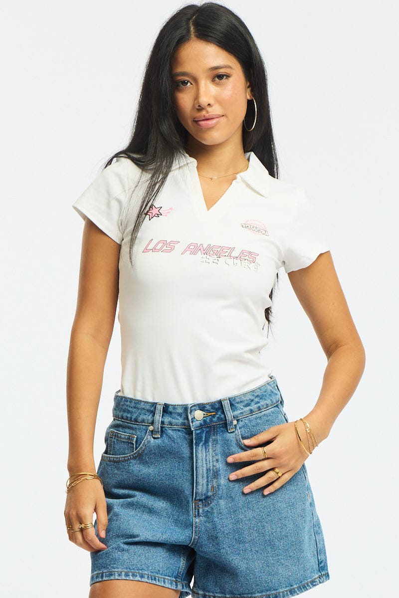 White Graphic Tee Short Sleeve for Ally Fashion