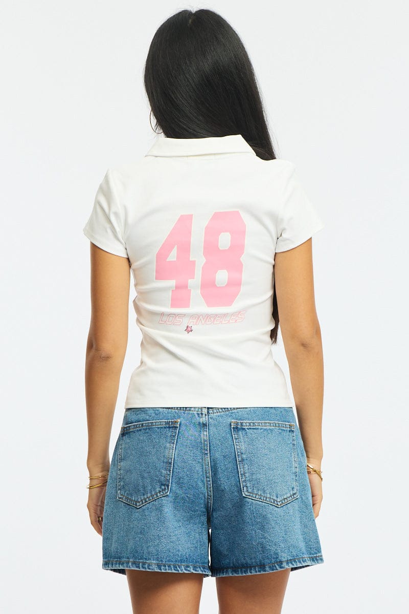 White Graphic Tee Short Sleeve for Ally Fashion