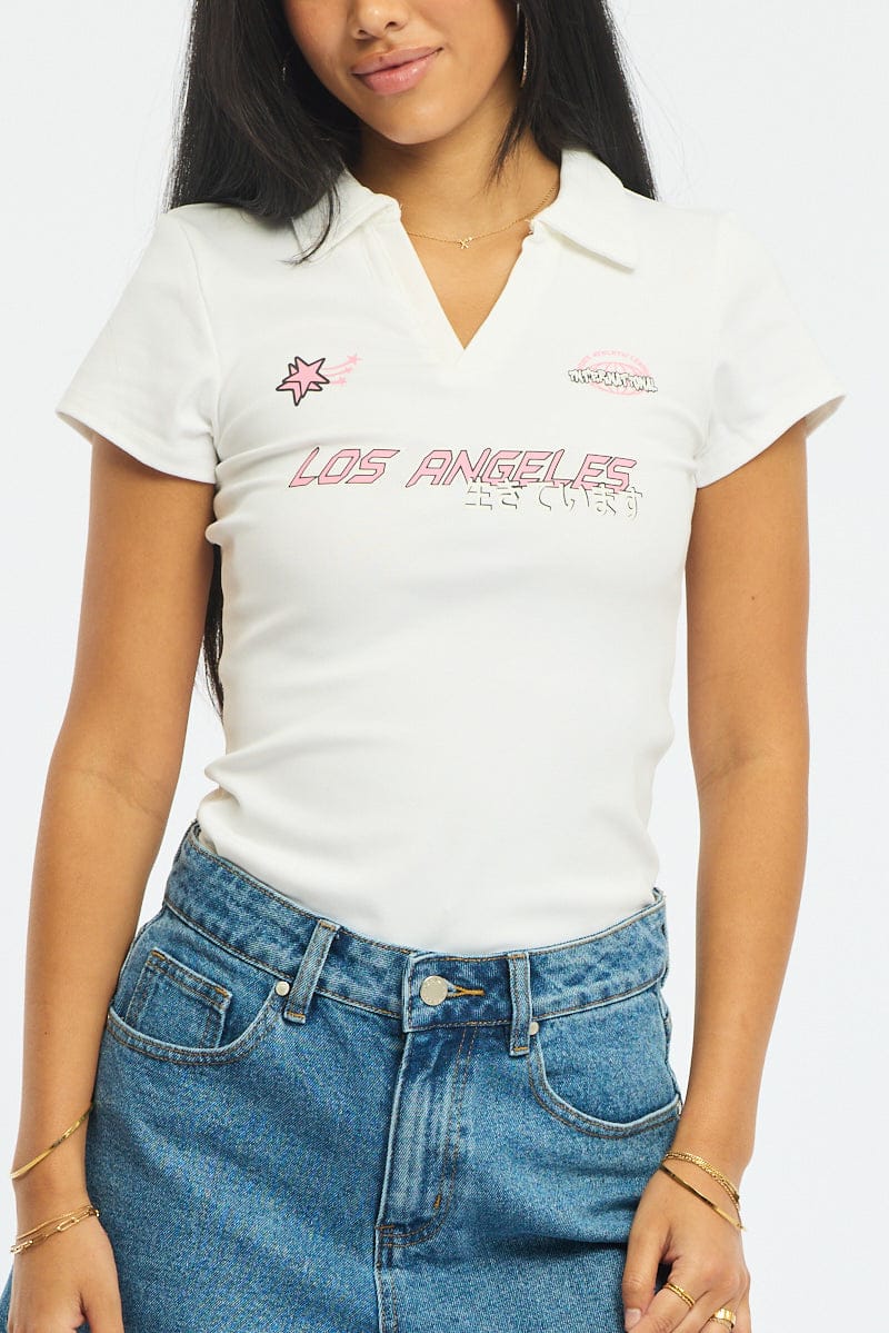 White Graphic Tee Short Sleeve for Ally Fashion
