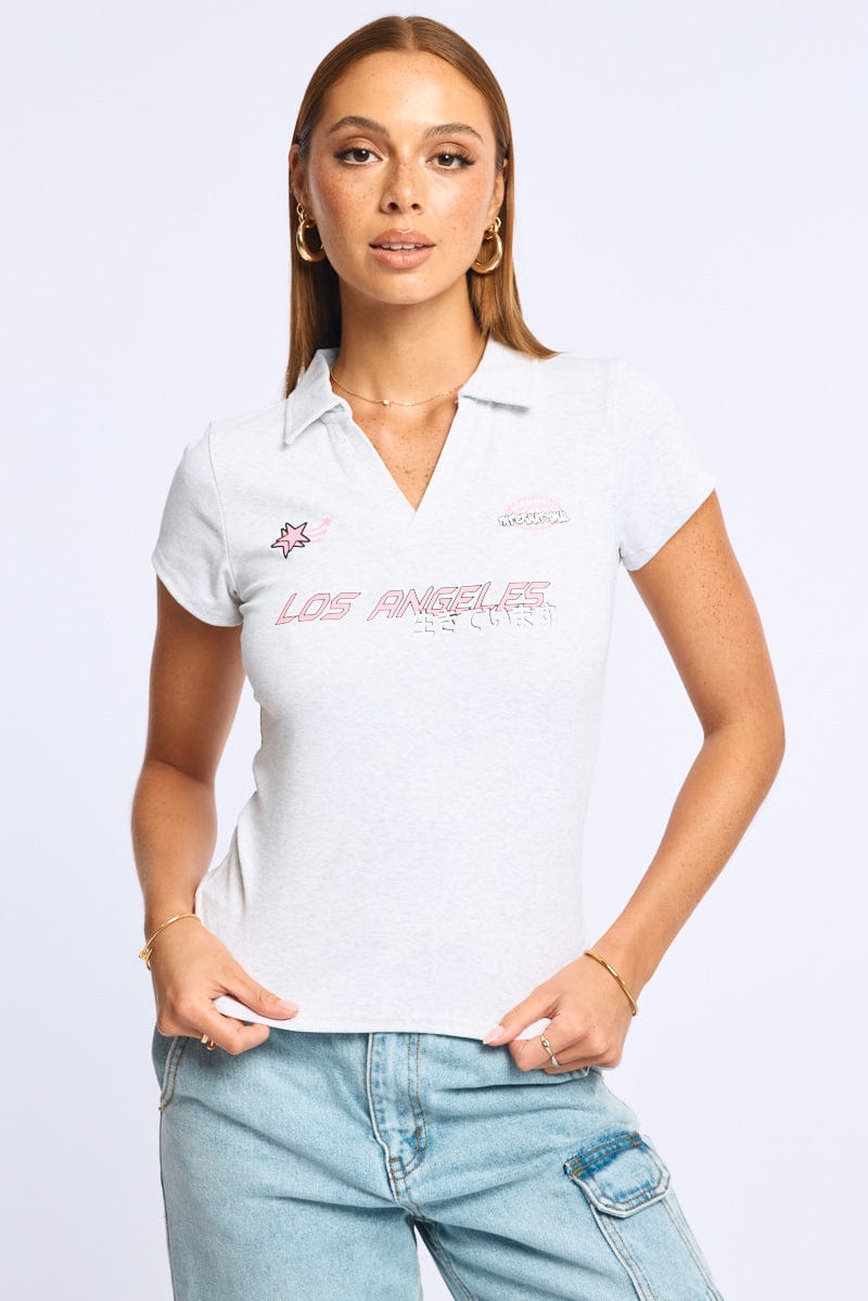 Grey Graphic Tee Short Sleeve for Ally Fashion