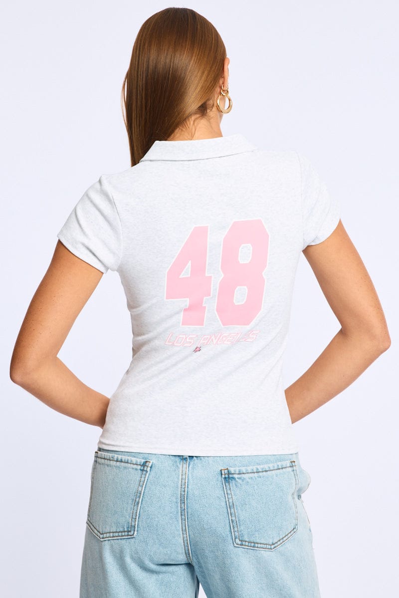 Grey Graphic Tee Short Sleeve for Ally Fashion