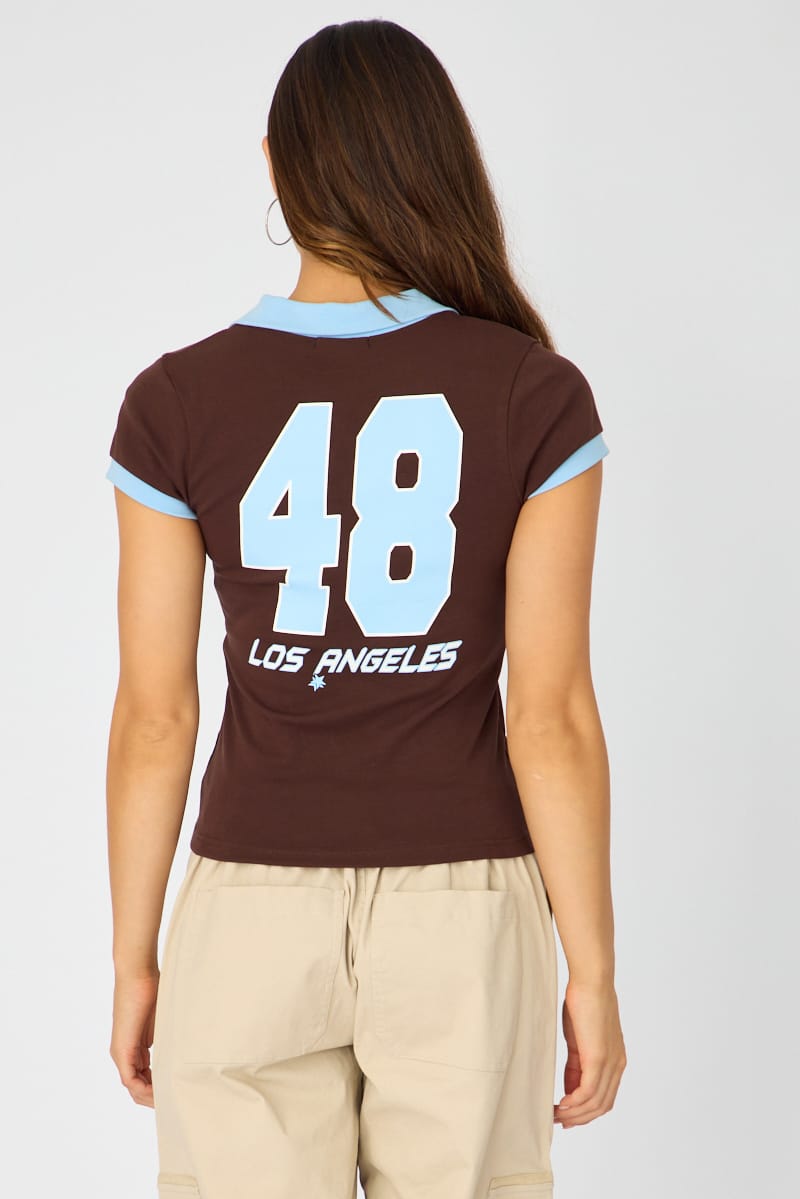 Brown Graphic Polo Tee Short Sleeve for Ally Fashion