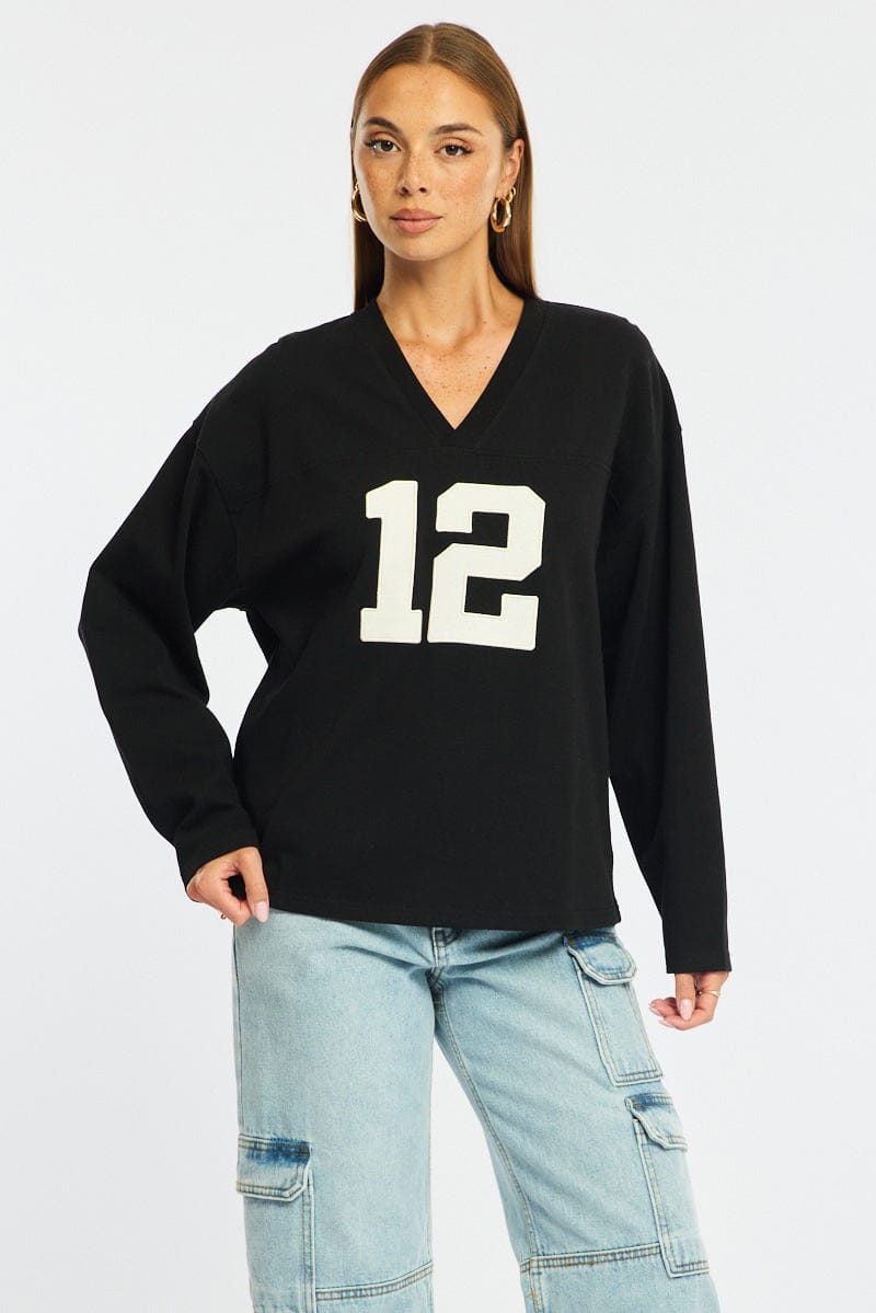 Black V-neck Sweater Long Sleeve for Ally Fashion