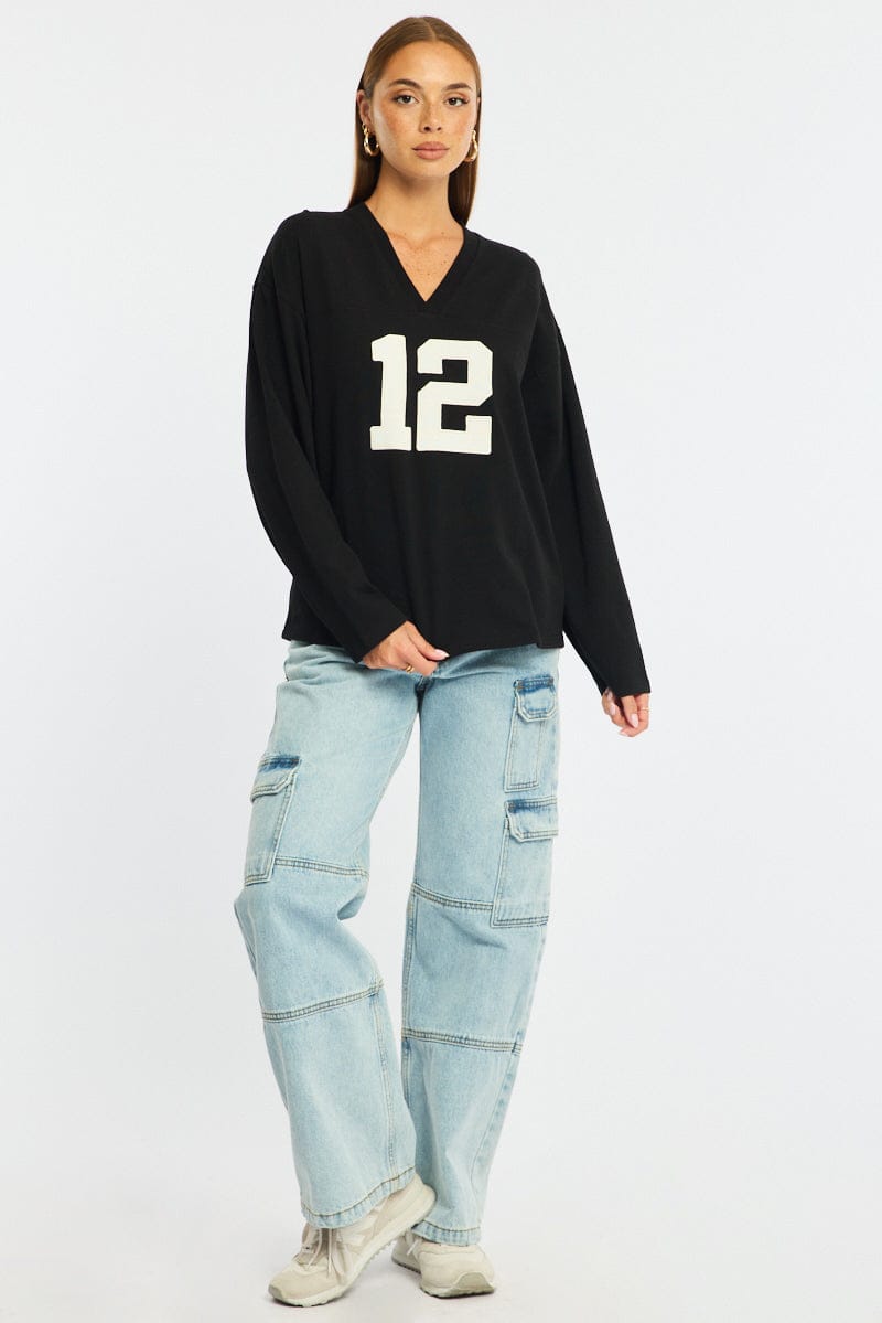 Black V-neck Sweater Long Sleeve for Ally Fashion