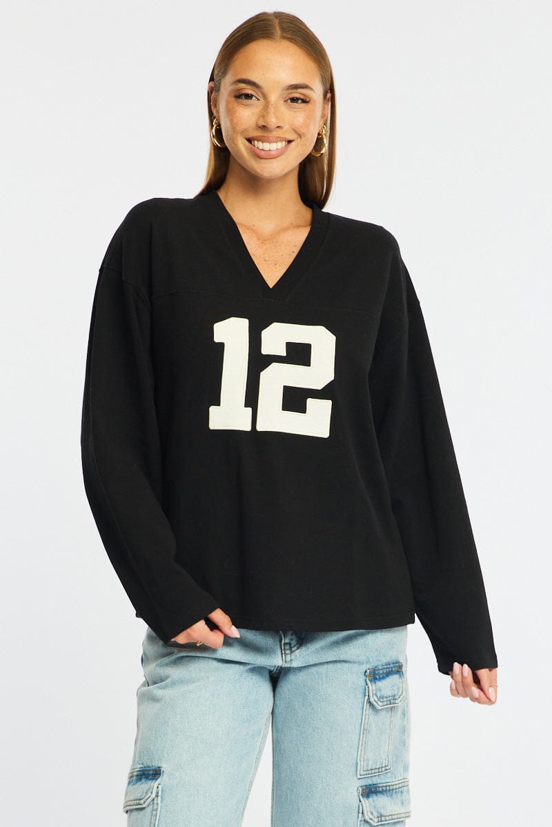 Black V-neck Sweater Long Sleeve for Ally Fashion