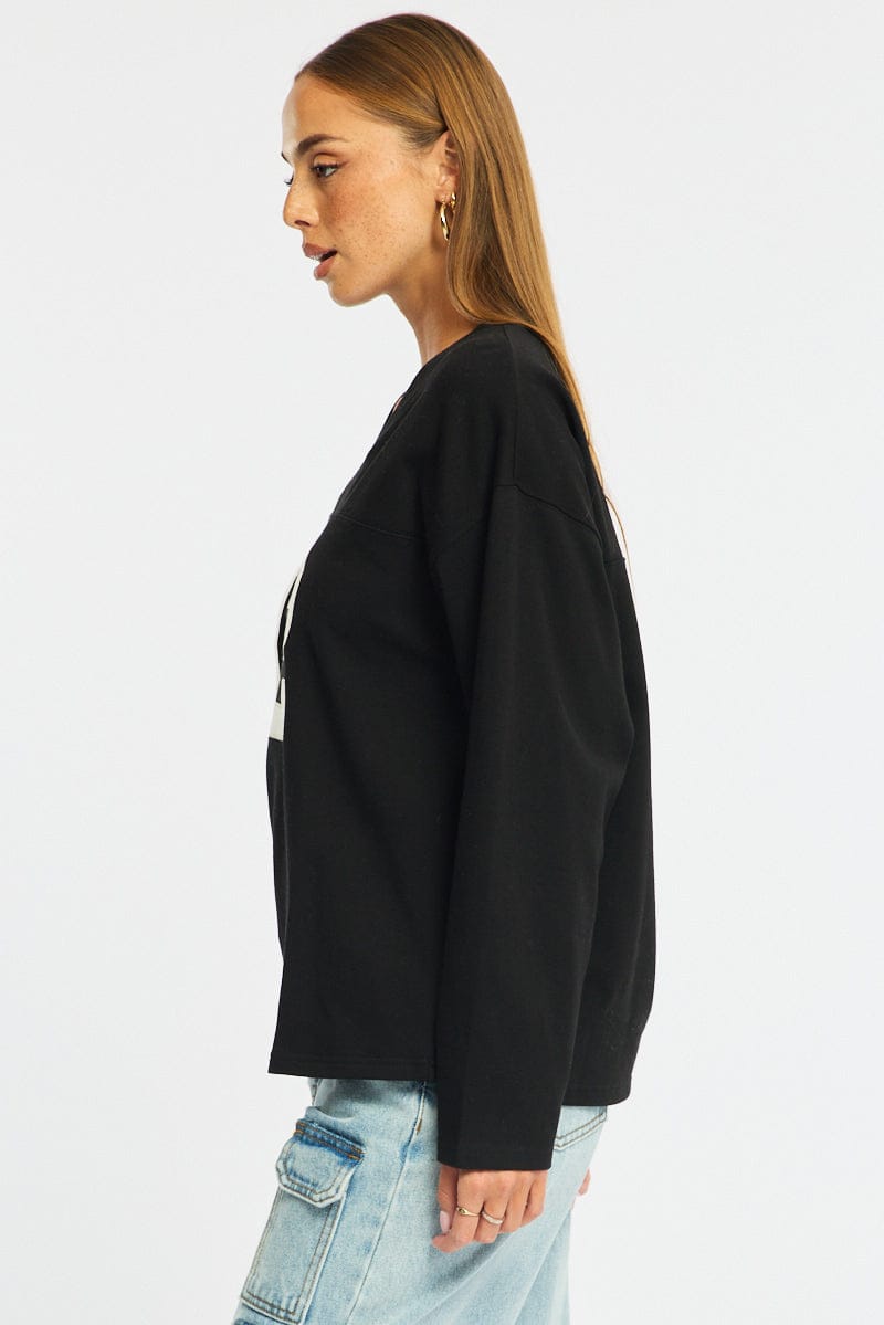 Black V-neck Sweater Long Sleeve for Ally Fashion