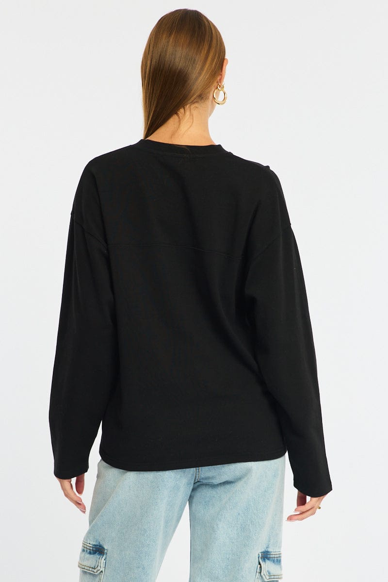 Black V-neck Sweater Long Sleeve for Ally Fashion